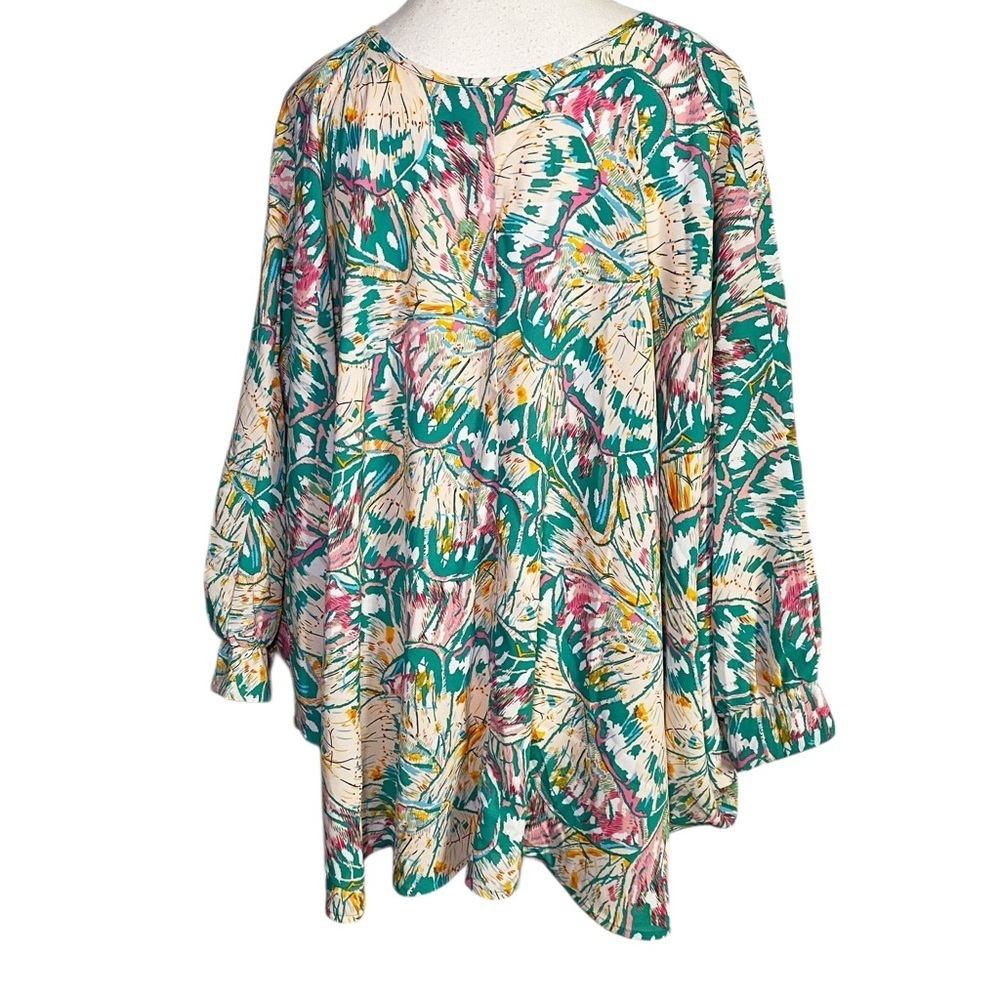 JODIFL Teal and Pink Butterfly Patterned Tunic Top - Picture 2 of 14